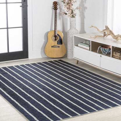 Rand Distressed Ticking Stripe Machine Washable Area Rug