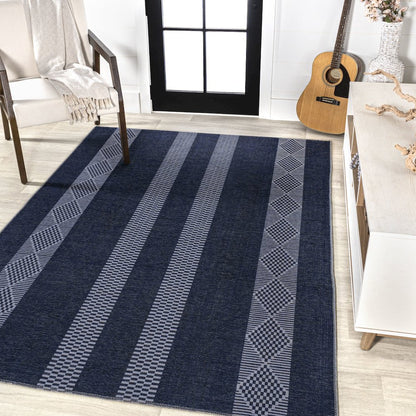 Nautisk Trellis Stripe Machine Washable Area Rug