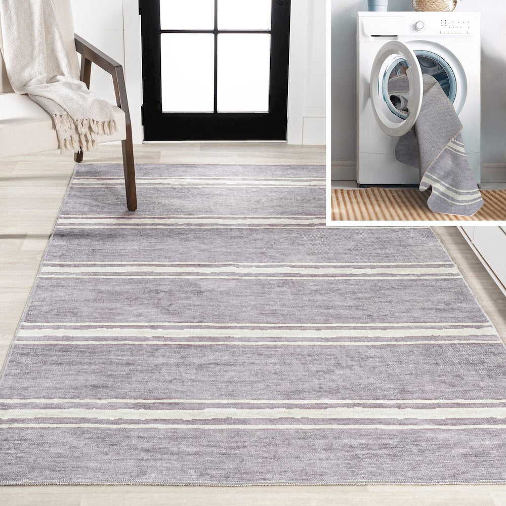 Bande Distressed Ticking Stripe Machine Washable Area Rug
