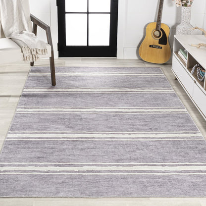 Bande Distressed Ticking Stripe Machine Washable Area Rug