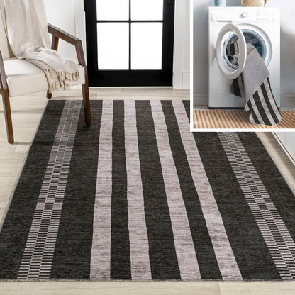 Vichy Geometric Striped Machine Washable Area Rug