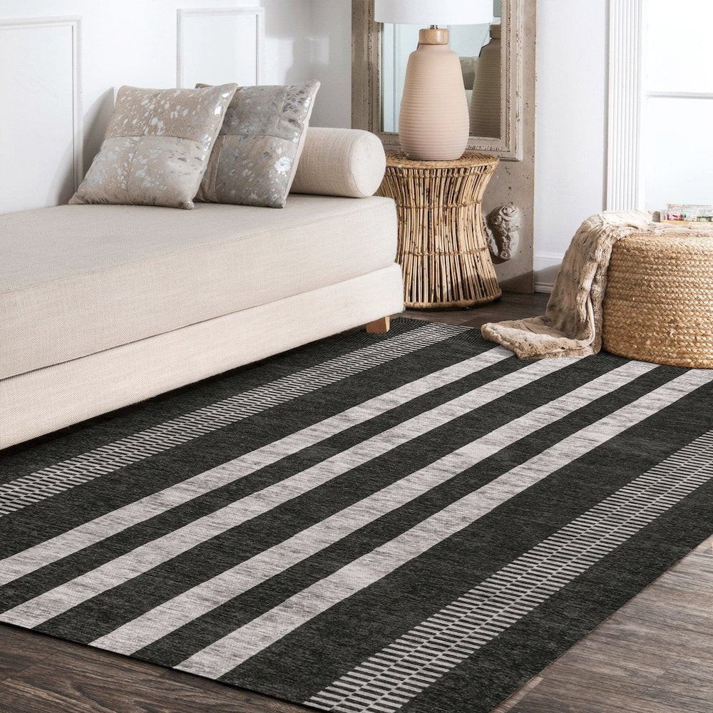 Vichy Geometric Striped Machine Washable Area Rug
