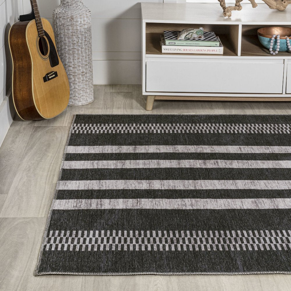 Vichy Geometric Striped Machine Washable Area Rug
