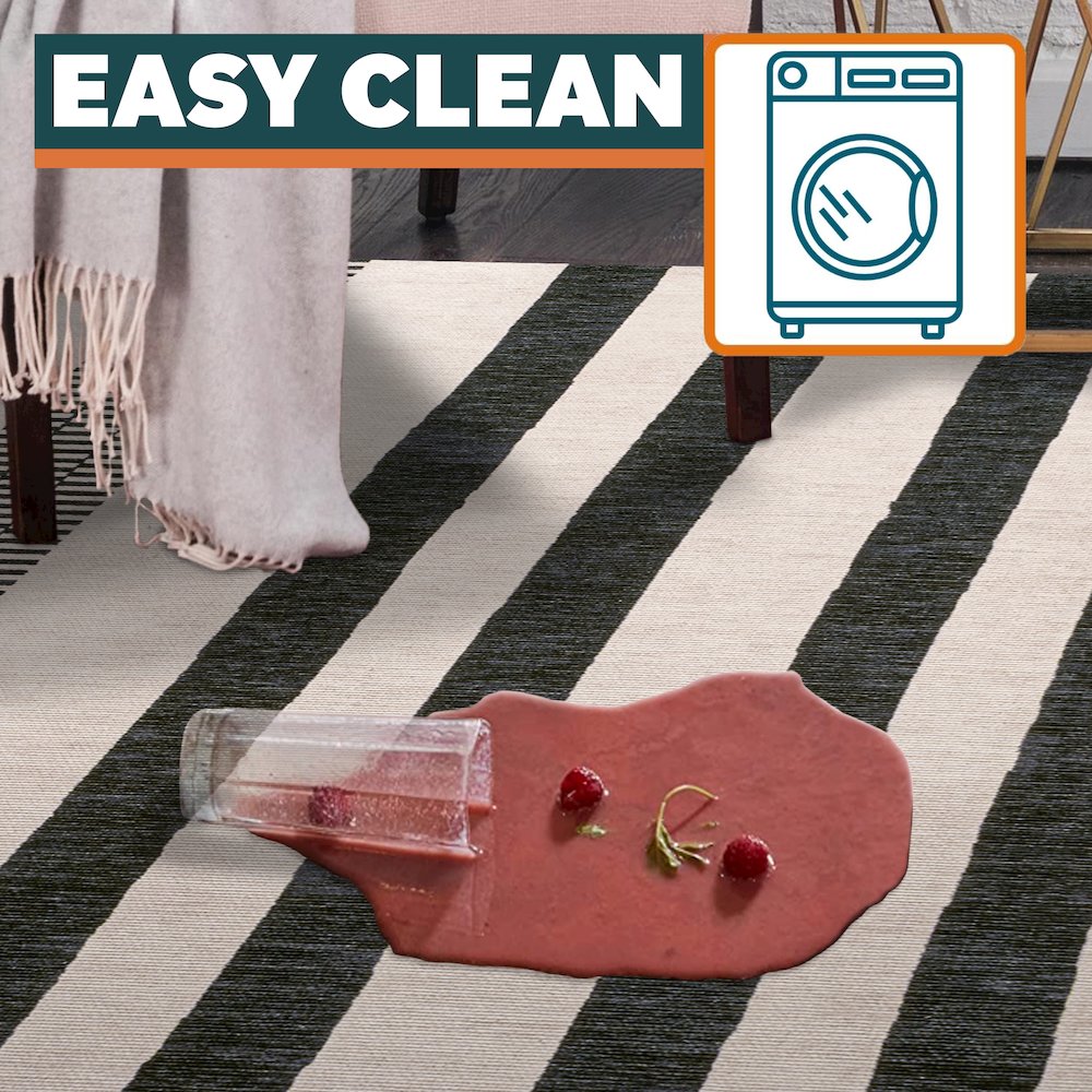 Vichy Geometric Striped Machine Washable Area Rug