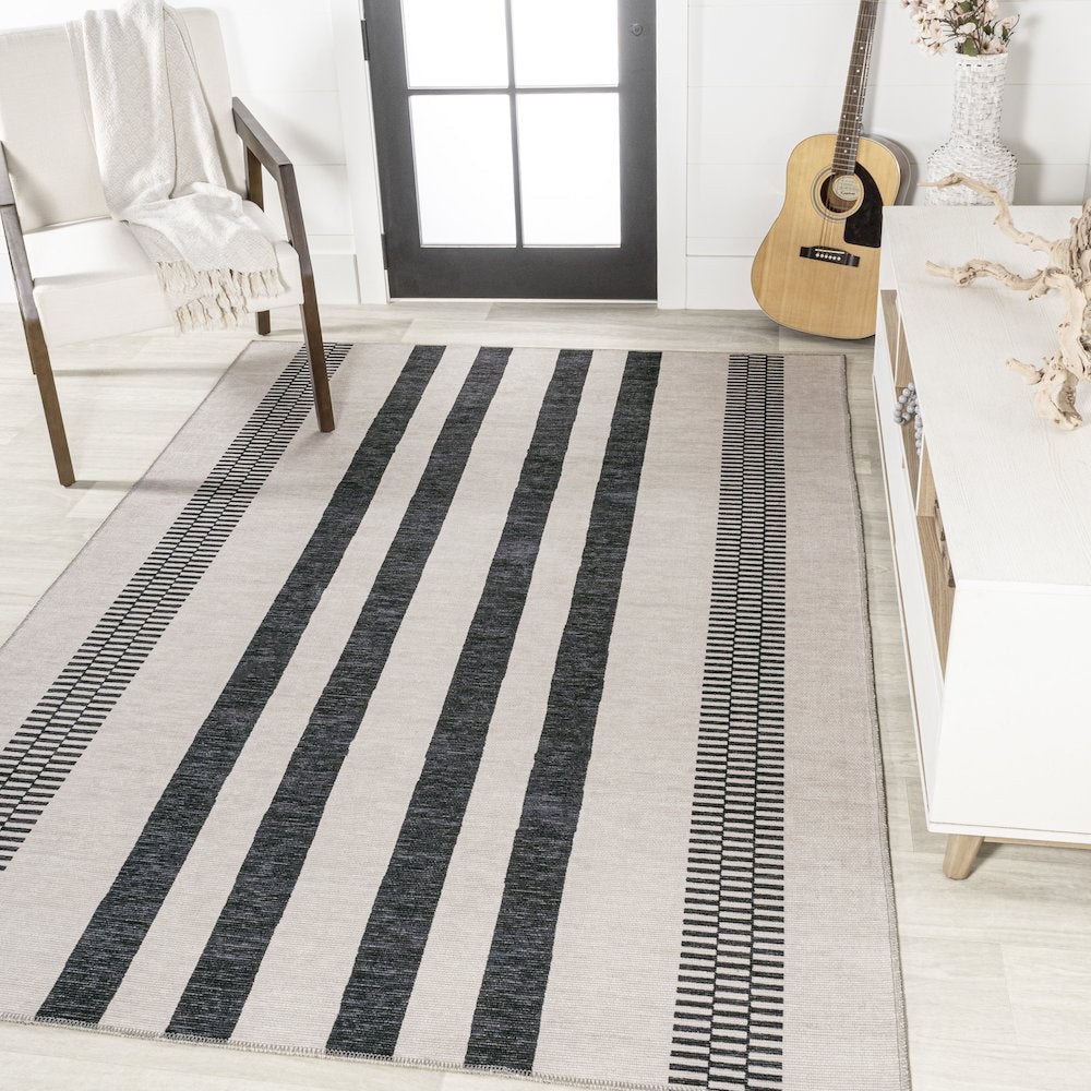 Vichy Geometric Striped Machine Washable Area Rug