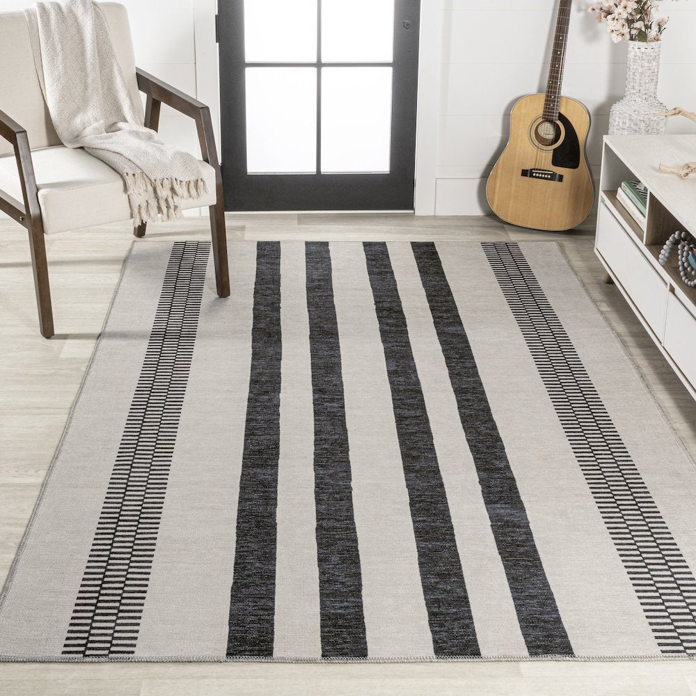 Vichy Geometric Striped Machine Washable Area Rug