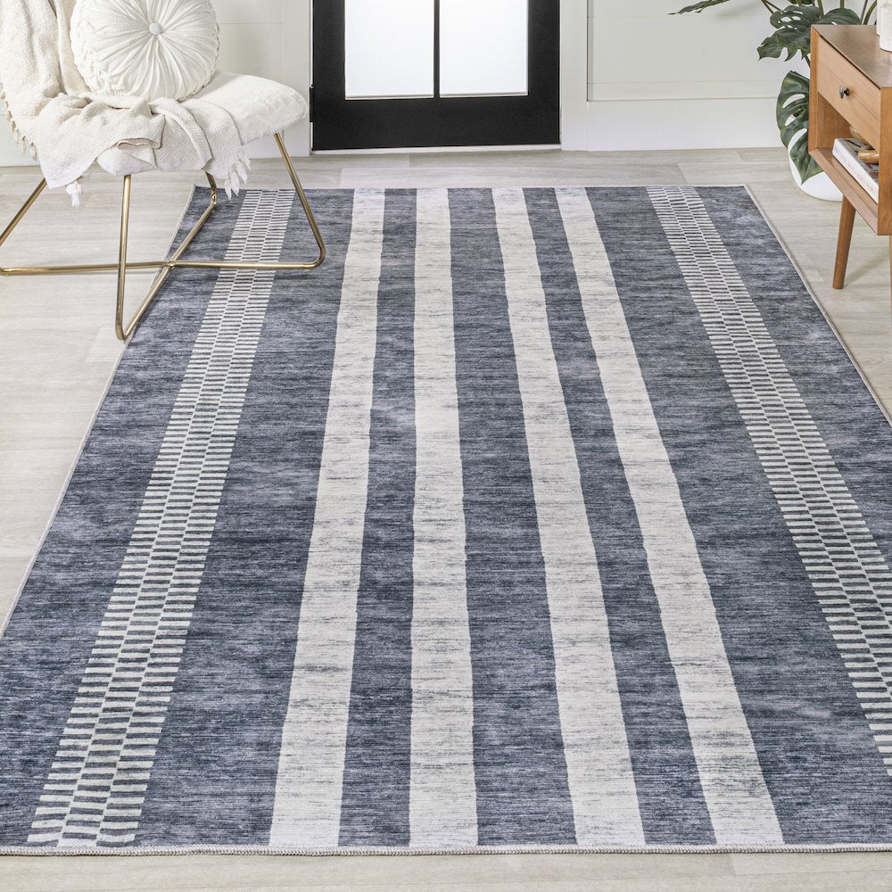 Vichy Geometric Striped Machine-Washable Area Rug
