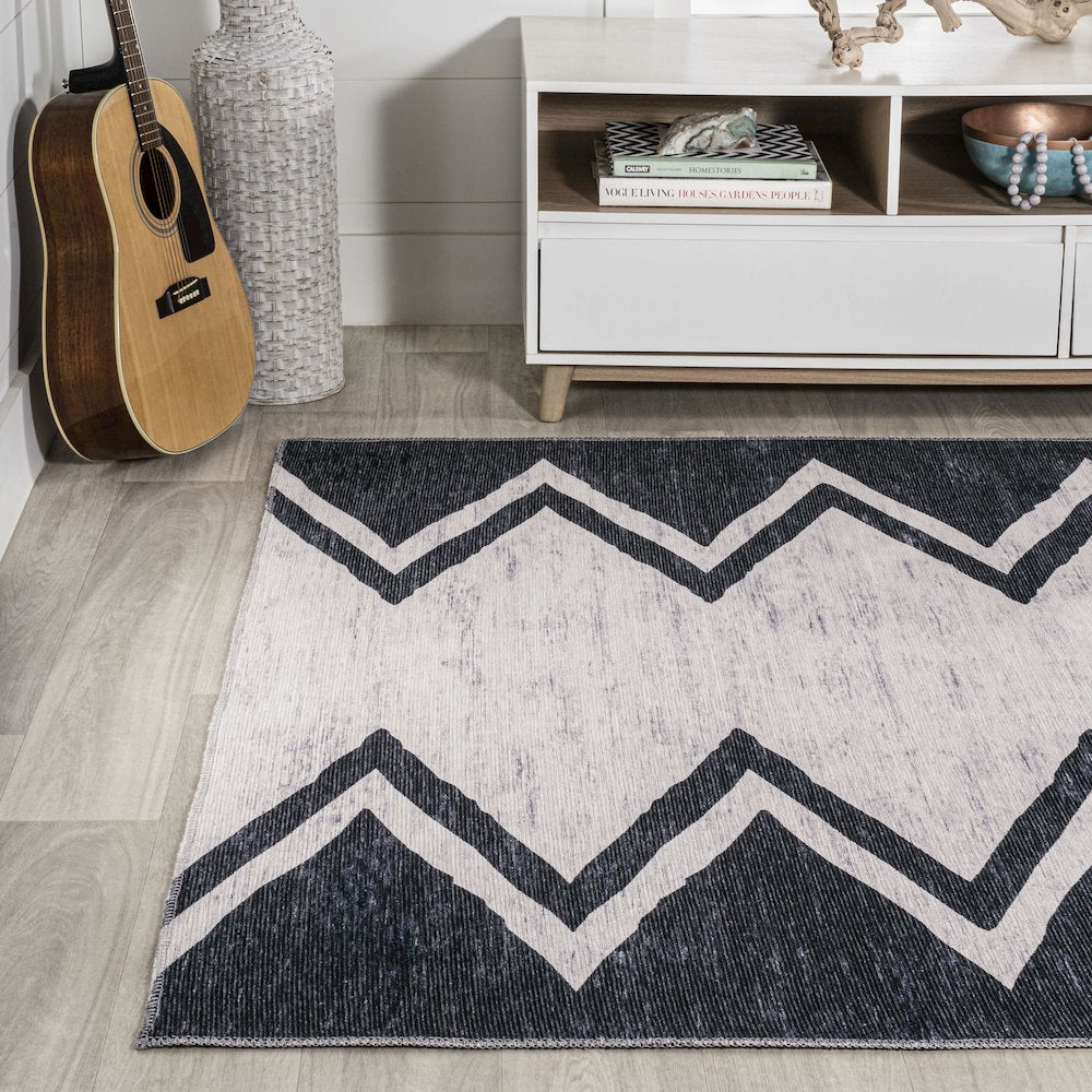 Siksak Modern Chevron Border Area Rug