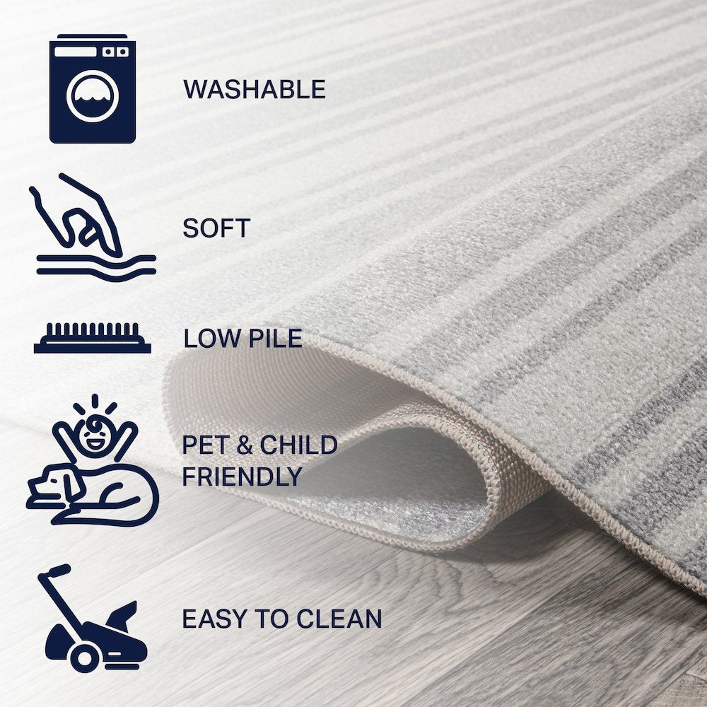 Fawning Two-Tone Striped Classic Low-Pile Machine-Washable Area Rug