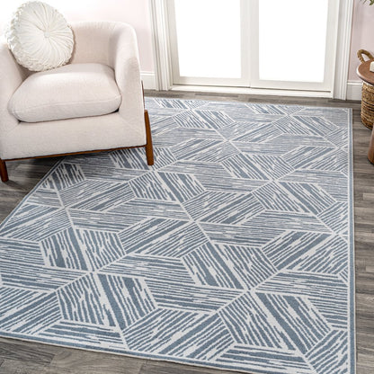 Vector Modern Coastal Geometric Machine-Washable Area Rug