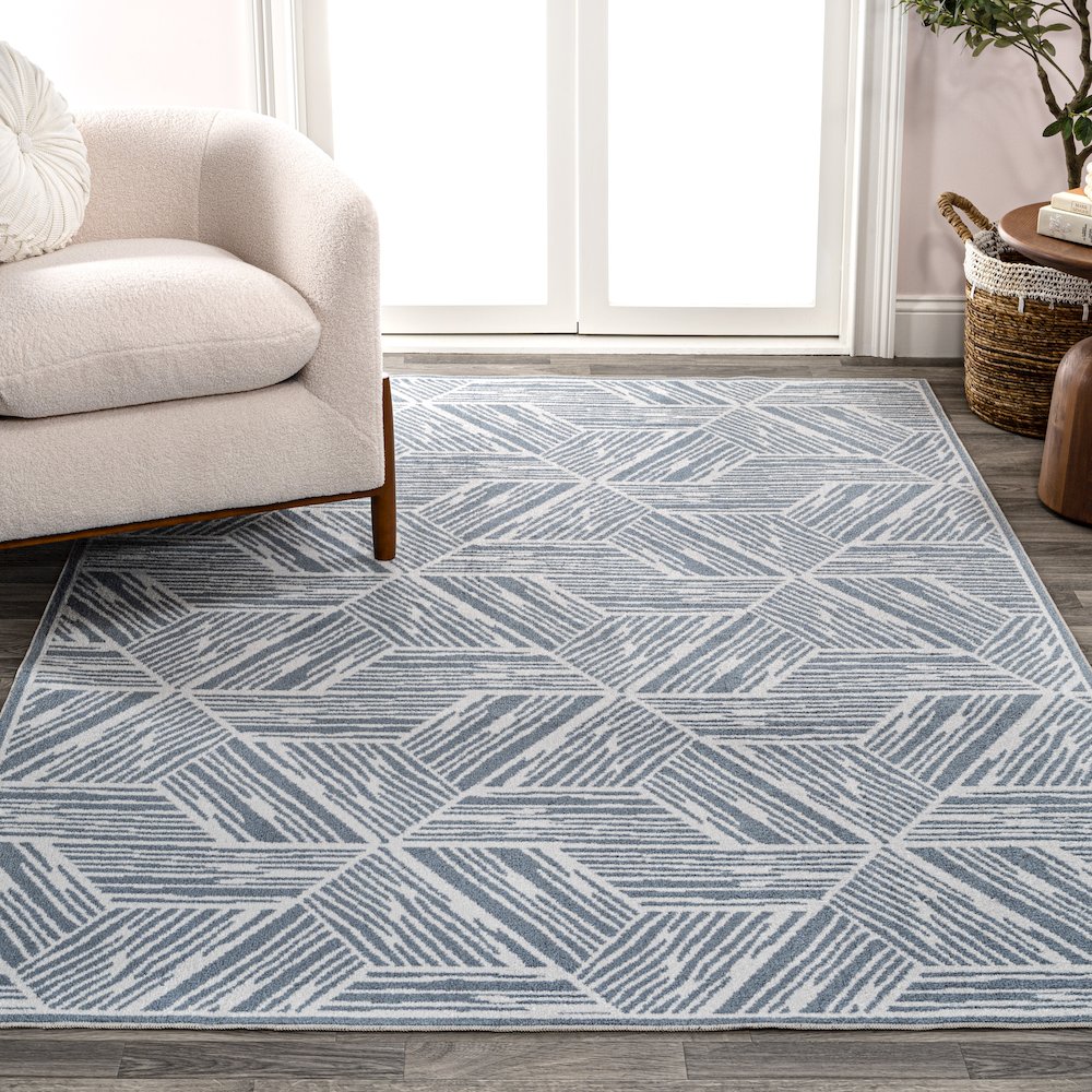 Vector Modern Coastal Geometric Machine-Washable Area Rug
