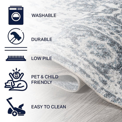 Edith Distressed Medallion Low-Pile Machine-Washable Area Rug