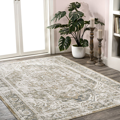 Edith Distressed Medallion Low-Pile Machine-Washable Area Rug
