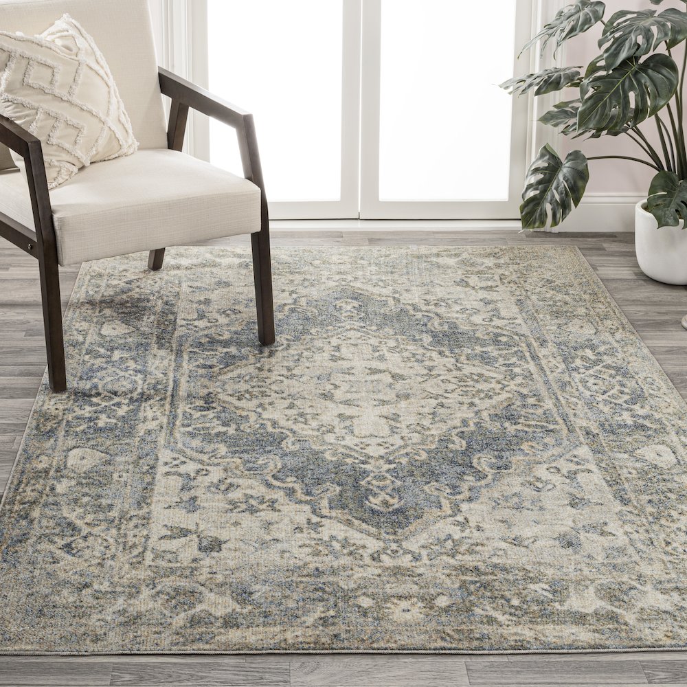 Pavel Distressed Medallion Low-Pile Machine-Washable Area Rug