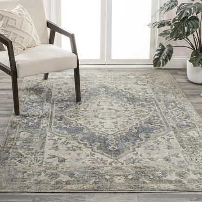 Pavel Distressed Medallion Low-Pile Machine-Washable Area Rug