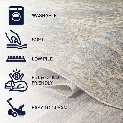 Pavel Distressed Medallion Low-Pile Machine-Washable Area Rug
