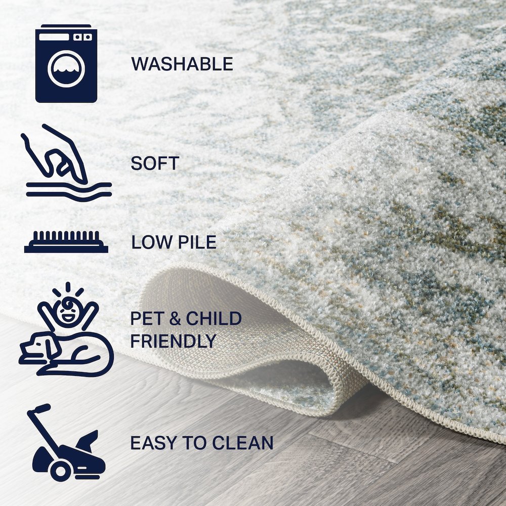 Pavel Distressed Medallion Low-Pile Machine-Washable Area Rug