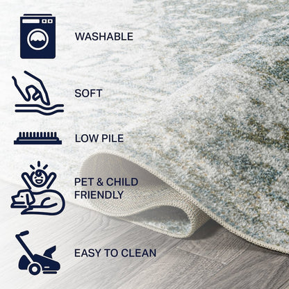Pavel Distressed Medallion Low-Pile Machine-Washable Area Rug