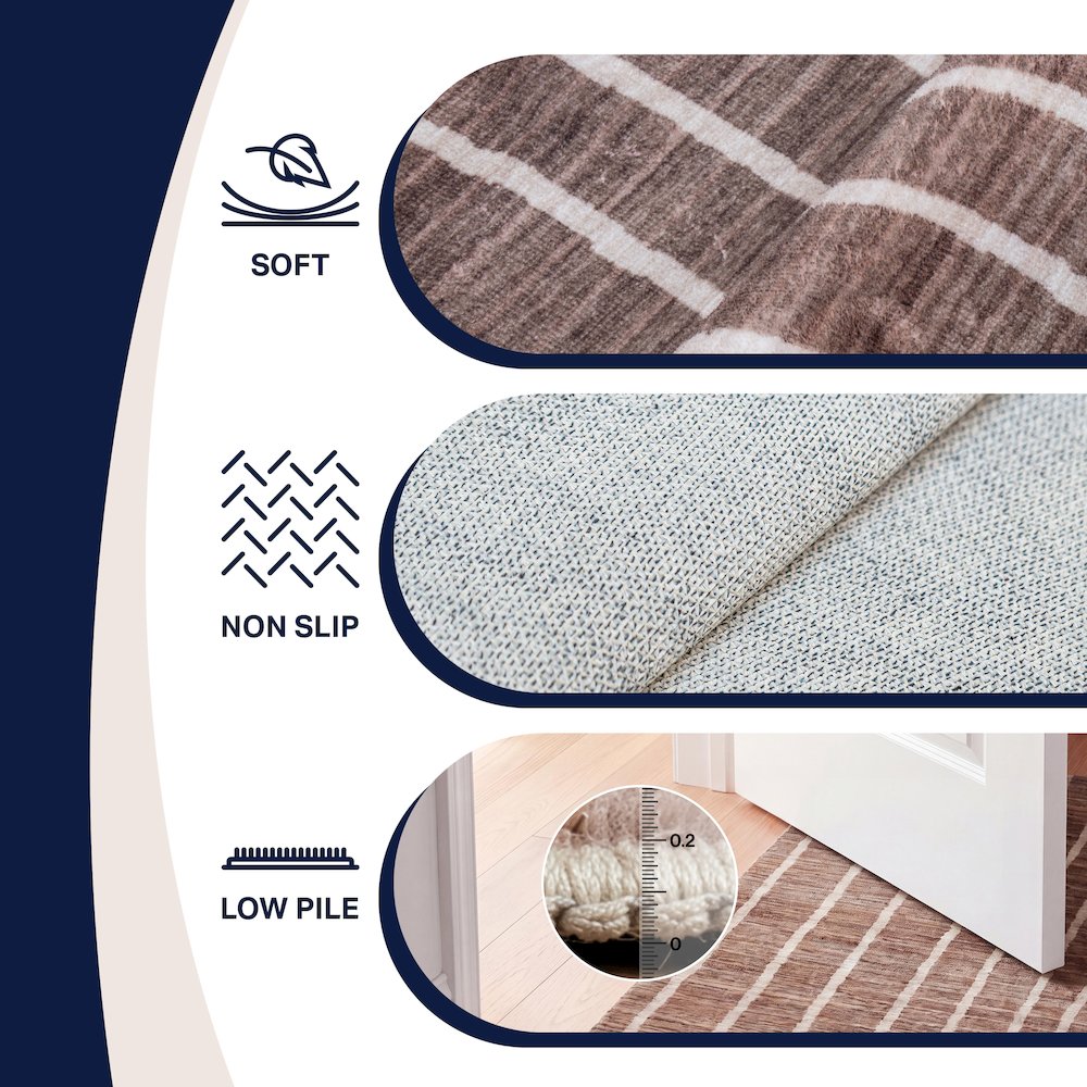 Orton Distressed Ticking Stripe Non-Slip Machine-Washable Indoor Area Rug