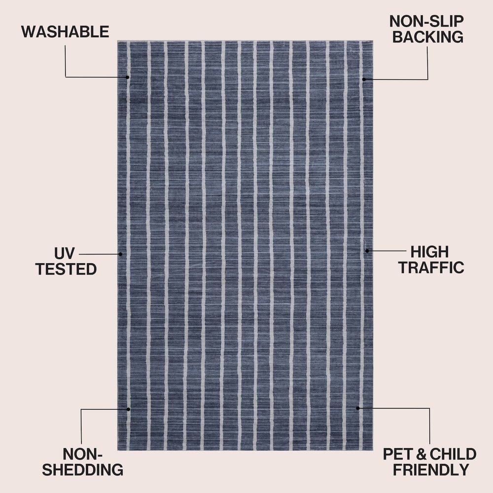 Orton Distressed Ticking Stripe Non-Slip Machine-Washable Indoor Area Rug