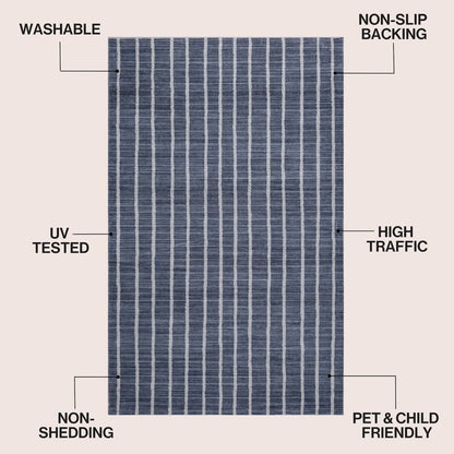 Orton Distressed Ticking Stripe Non-Slip Machine-Washable Indoor Area Rug