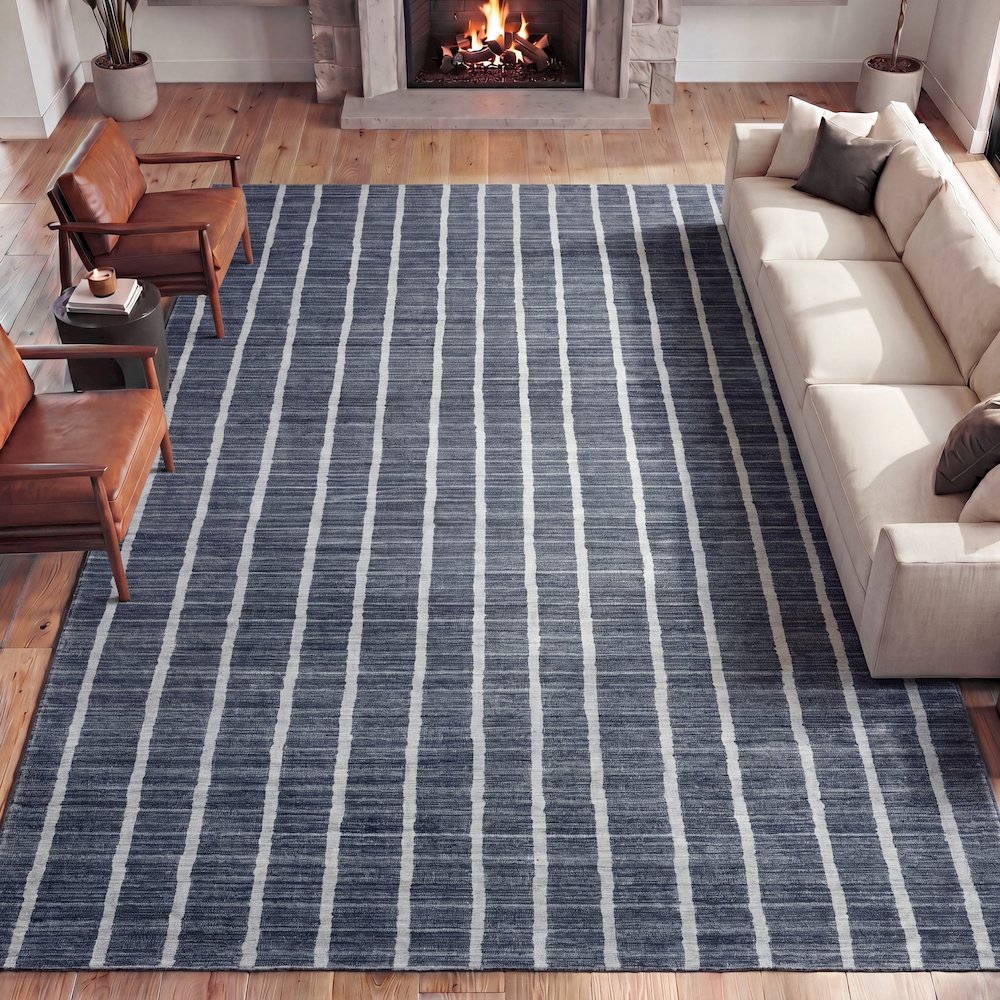 Orton Distressed Ticking Stripe Non-Slip Machine-Washable Indoor Area Rug