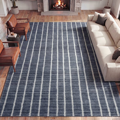 Orton Distressed Ticking Stripe Non-Slip Machine-Washable Indoor Area Rug