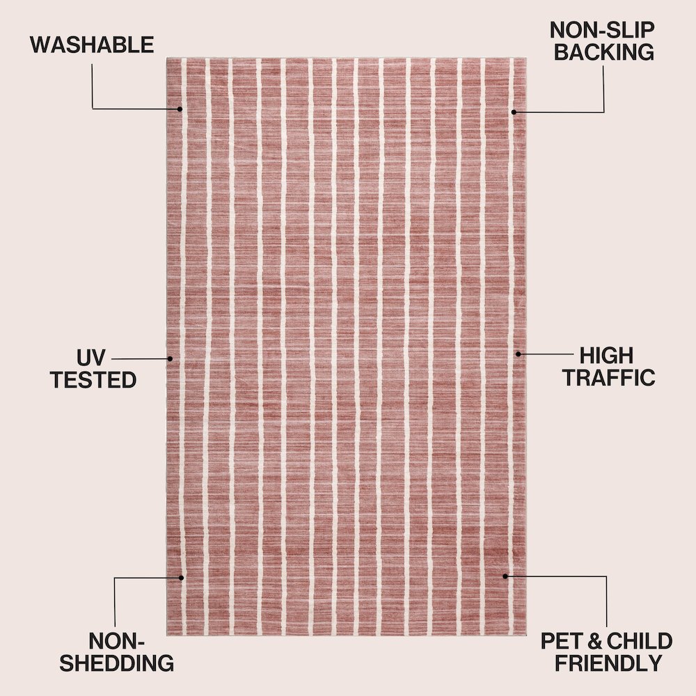 Orton Distressed Ticking Stripe Non-Slip Machine-Washable Indoor Area Rug