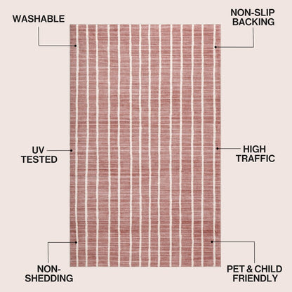Orton Distressed Ticking Stripe Non-Slip Machine-Washable Indoor Area Rug