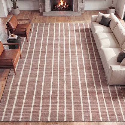Orton Distressed Ticking Stripe Non-Slip Machine-Washable Indoor Area Rug