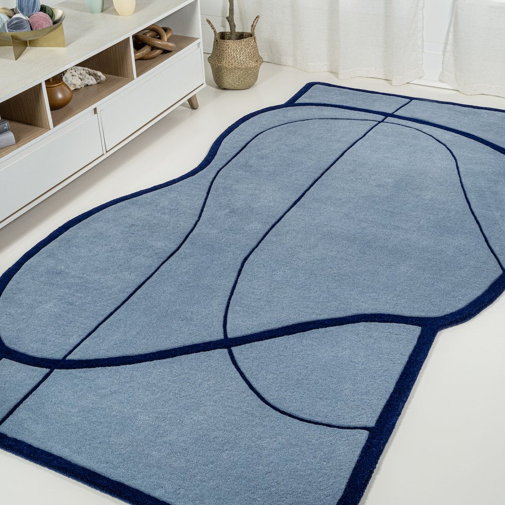 Whimsical Modern Border Geometric Handwoven Wool Area Rug