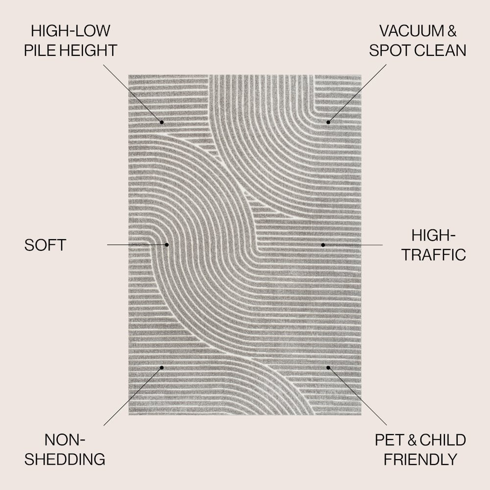 Hallie High-Low Minimalist Curve GeometricIndoor/Outdoor  Rug