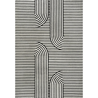 Anders MidCentury Modern Arch Stripe Two-Tone High-Low Black/White Area Rug