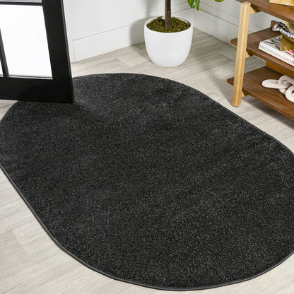 Haze Solid Low Pile Area Rug Black