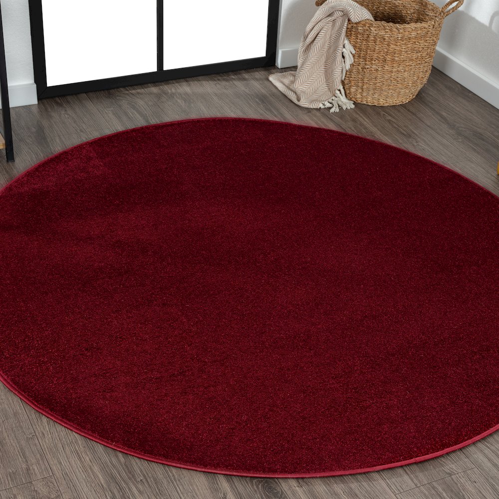 Haze Solid Low Pile Area Rug Dark Red