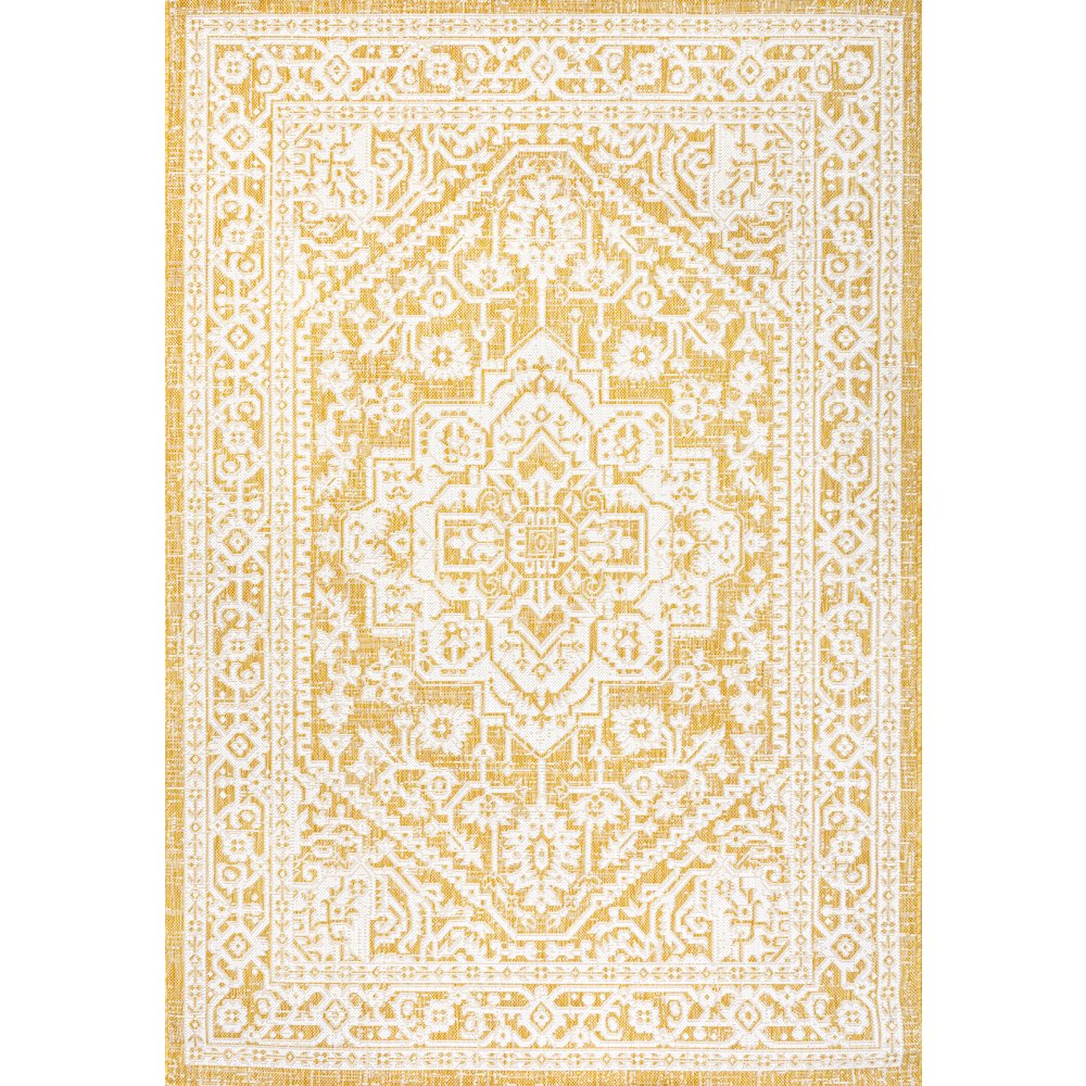 Sinjuri Medallion Textured Weave Indoor/Outdoor Area Rug
