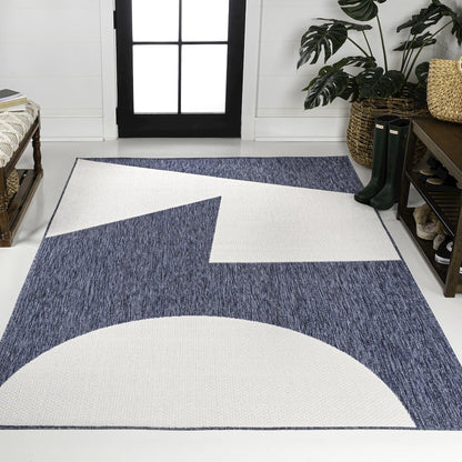 Two-Tone Navy/Cream 8 ft. x 10 ft. Indoor/Outdoor Area Rug