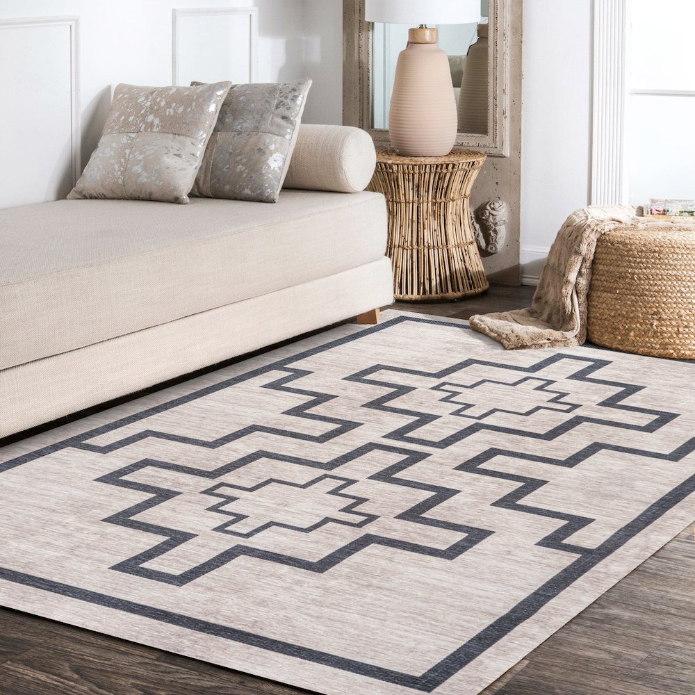 Ashkii Minimalist Medallion Machine Washable Area Rug