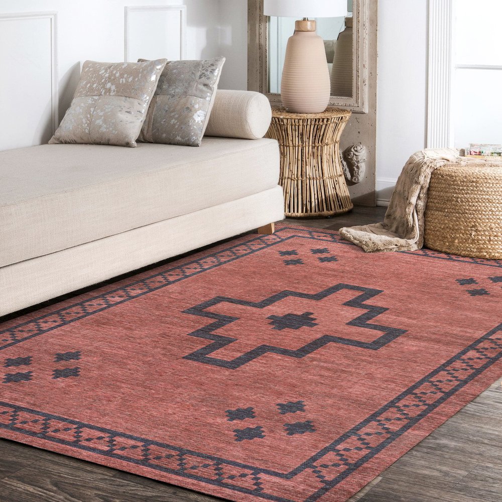 Korsa Geometric Medallion Machine Washable Area Rug