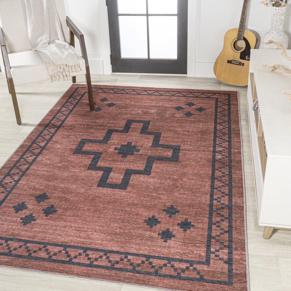 Korsa Geometric Medallion Machine Washable Area Rug