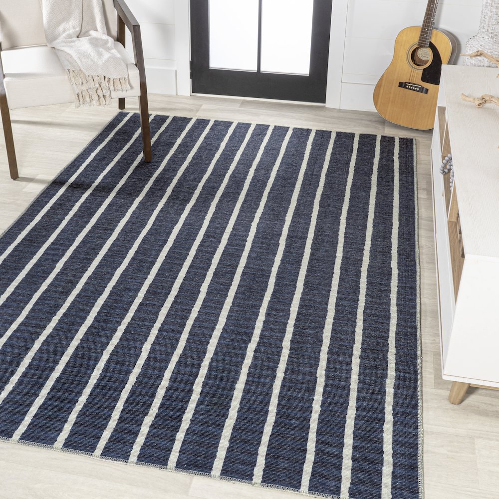 Rand Distressed Ticking Stripe Machine Washable Area Rug