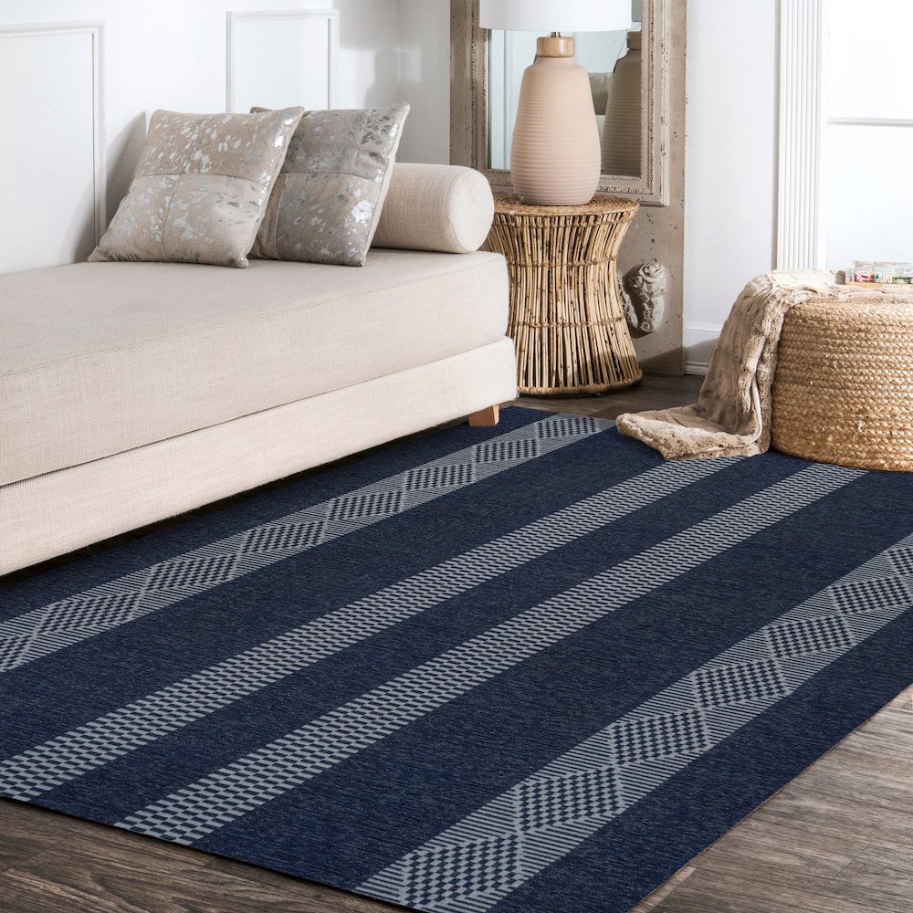 Nautisk Trellis Stripe Machine Washable Area Rug