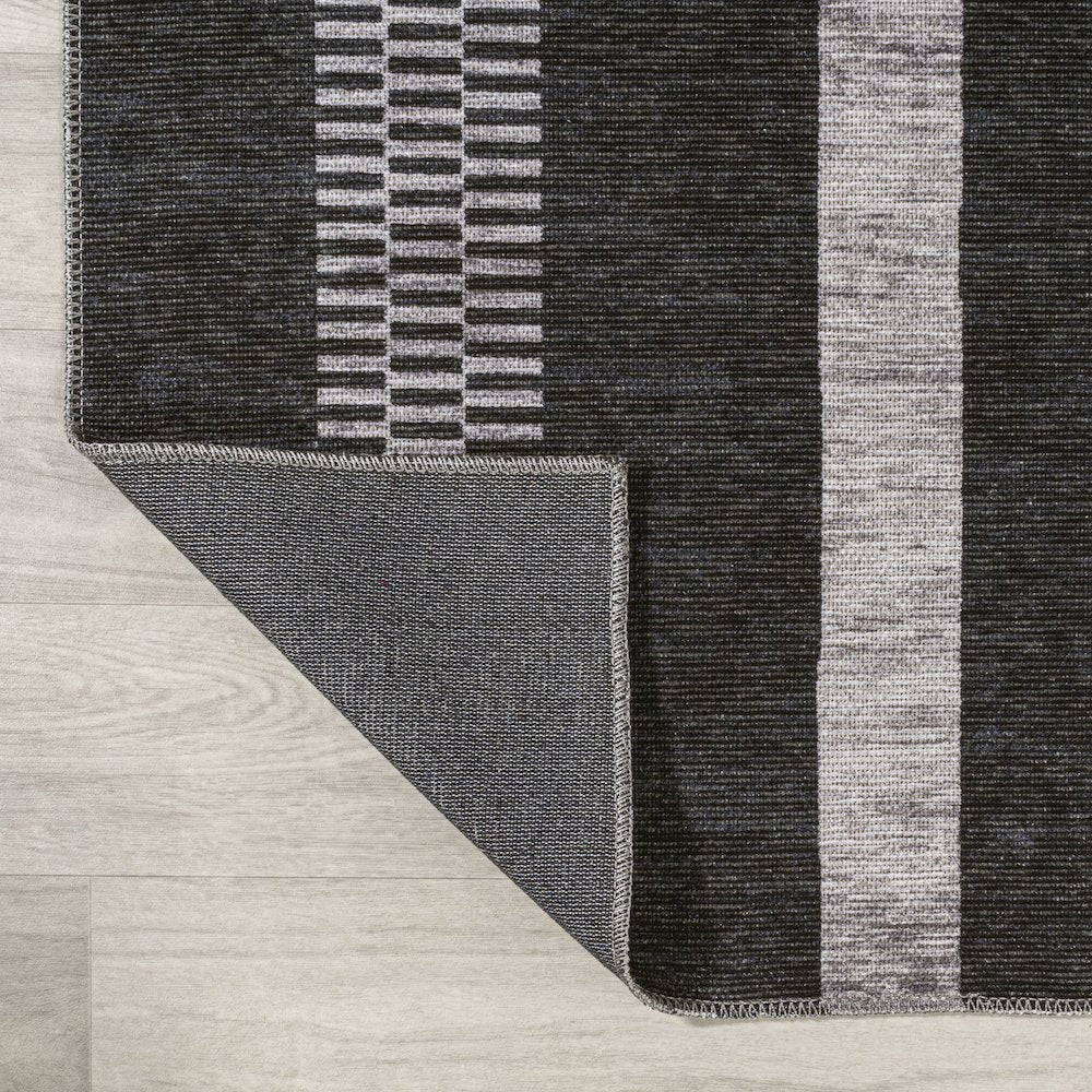 Vichy Geometric Striped Machine Washable Area Rug