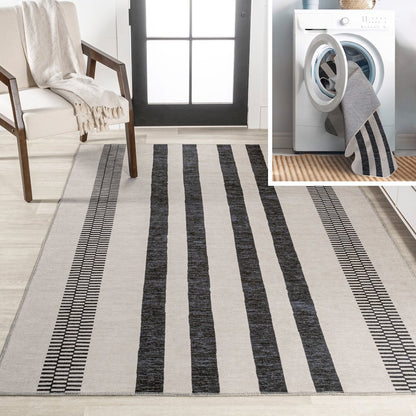 Vichy Geometric Striped Machine Washable Area Rug