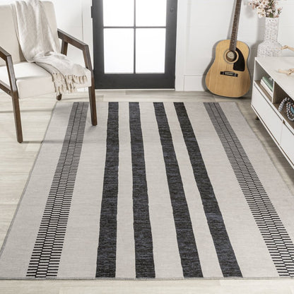 Vichy Geometric Striped Machine Washable Area Rug