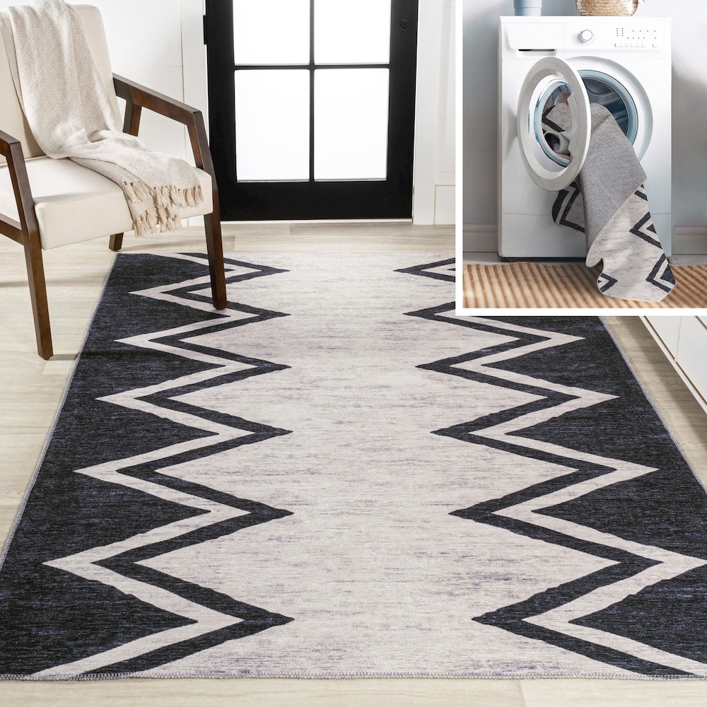 Siksak Modern Chevron Border Area Rug