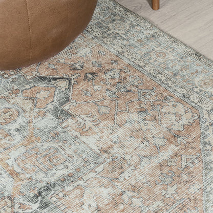 Armae Distressed Medallion Chenille Machine-Washable Runner Rug