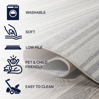 Fawning Two-Tone Striped Classic Low-Pile Machine-Washable Area Rug