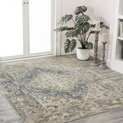 Pavel Distressed Medallion Low-Pile Machine-Washable Area Rug
