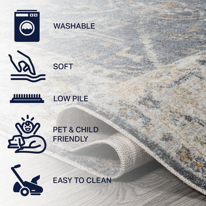 Brandy Rustic Border Low-Pile Machine-Washable Area Rug